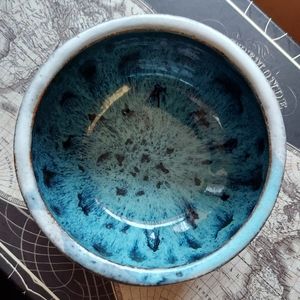 ceramic multicolored handmade bowl (blues/cream/light tan)
